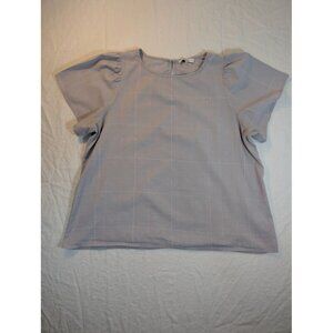 Fun2Fun gray plaid short sleeve bouse women's size Large rayon cotton blend D15